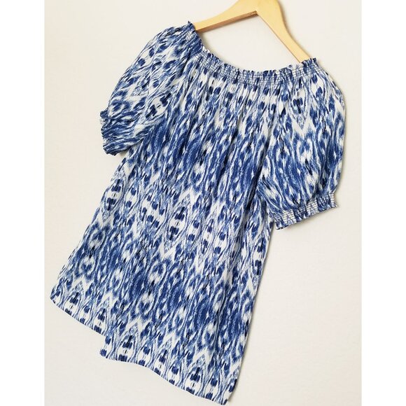 Joie 100% Silk Masha Ikat Tassel Tie Short Sleeve Blouse Top M Blue Coastal $198 - Picture 10 of 12